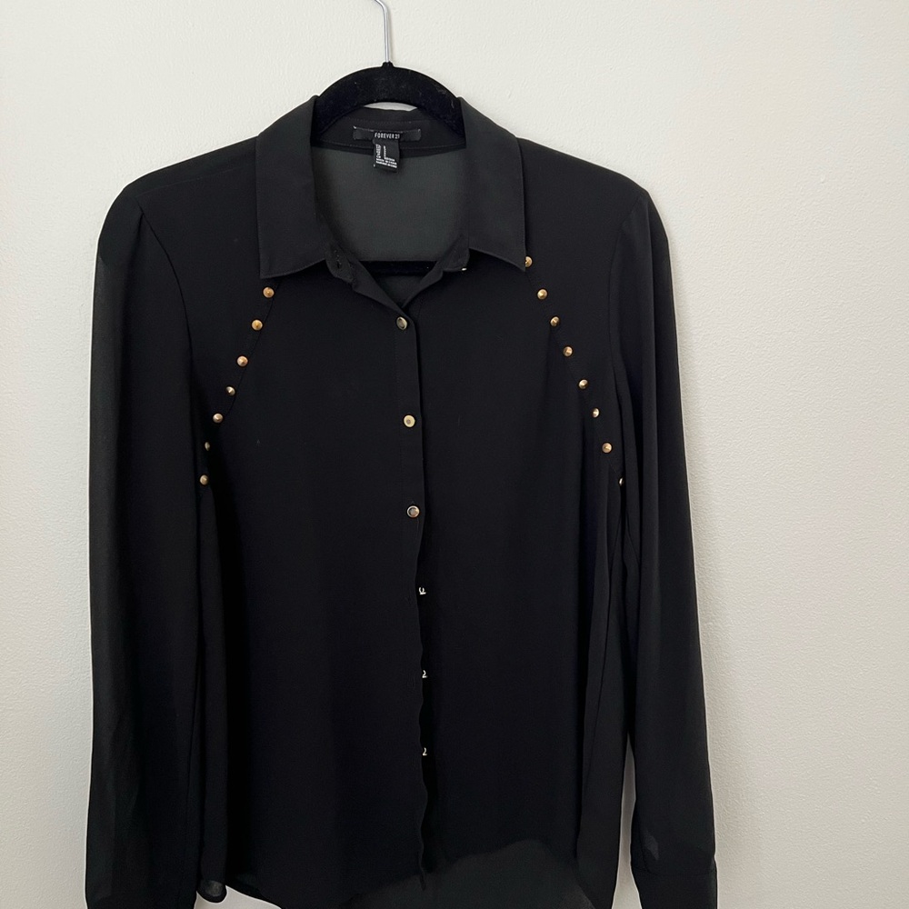 Forever 21 Black Shirt with Gold Button Details